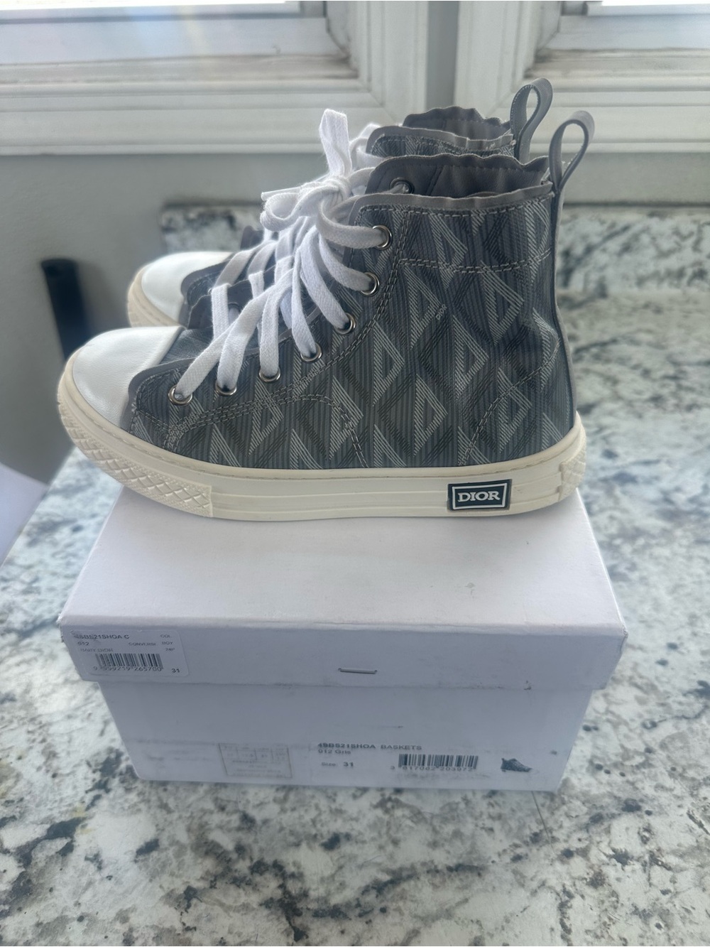 Dior Gray High-Top Sneakers with White Laces - Picture 3 of 14